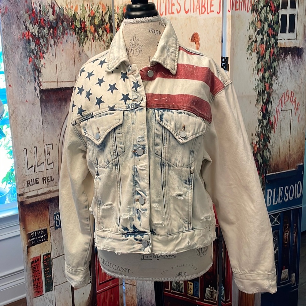 Blank NYC Denim Acid Washed Flag Jacket, Size Medium